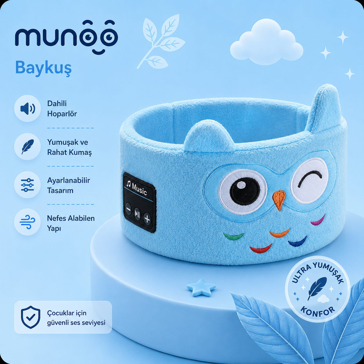 Munoo™ Bluetooth Uyku Bandı – Hayvan Desenli Çocuk Kulaklığı