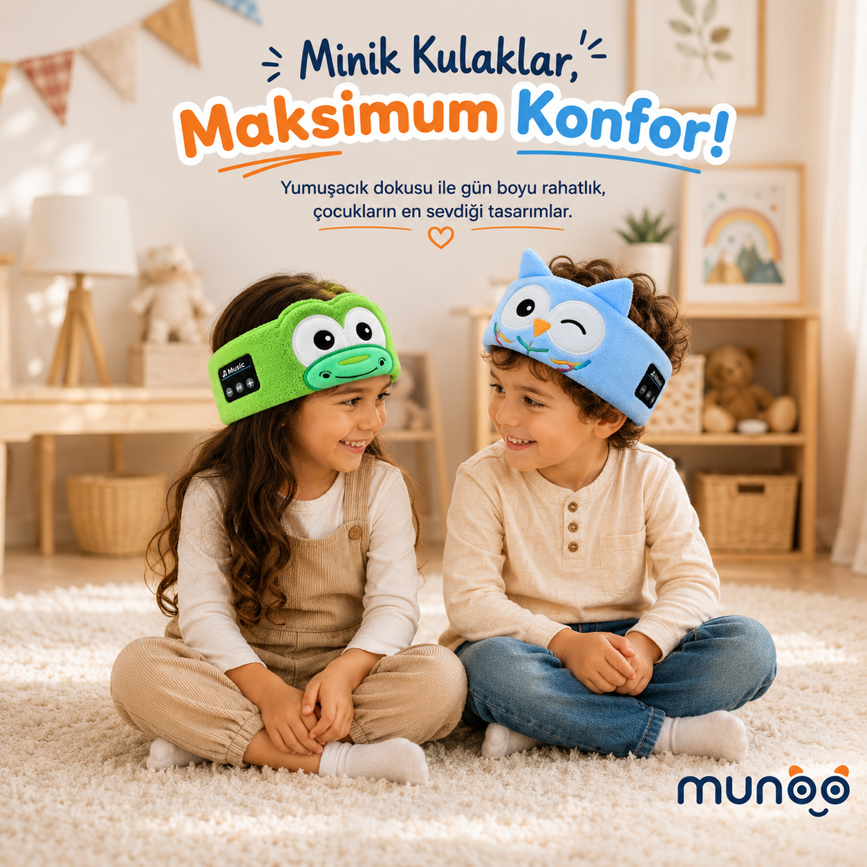 Munoo™ Bluetooth Uyku Bandı – Hayvan Desenli Çocuk Kulaklığı