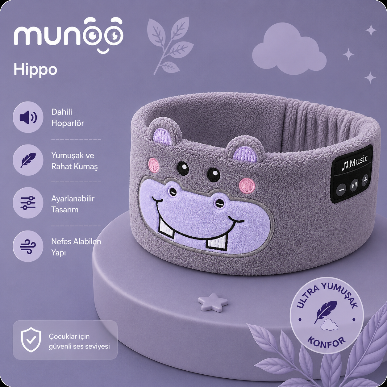 Munoo™ Bluetooth Uyku Bandı – Hayvan Desenli Çocuk Kulaklığı