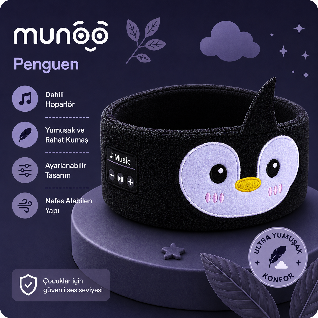 Munoo™ Bluetooth Uyku Bandı – Hayvan Desenli Çocuk Kulaklığı