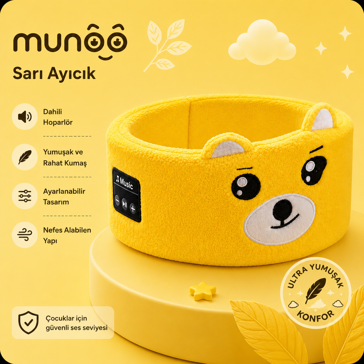Munoo™ Bluetooth Uyku Bandı – Hayvan Desenli Çocuk Kulaklığı