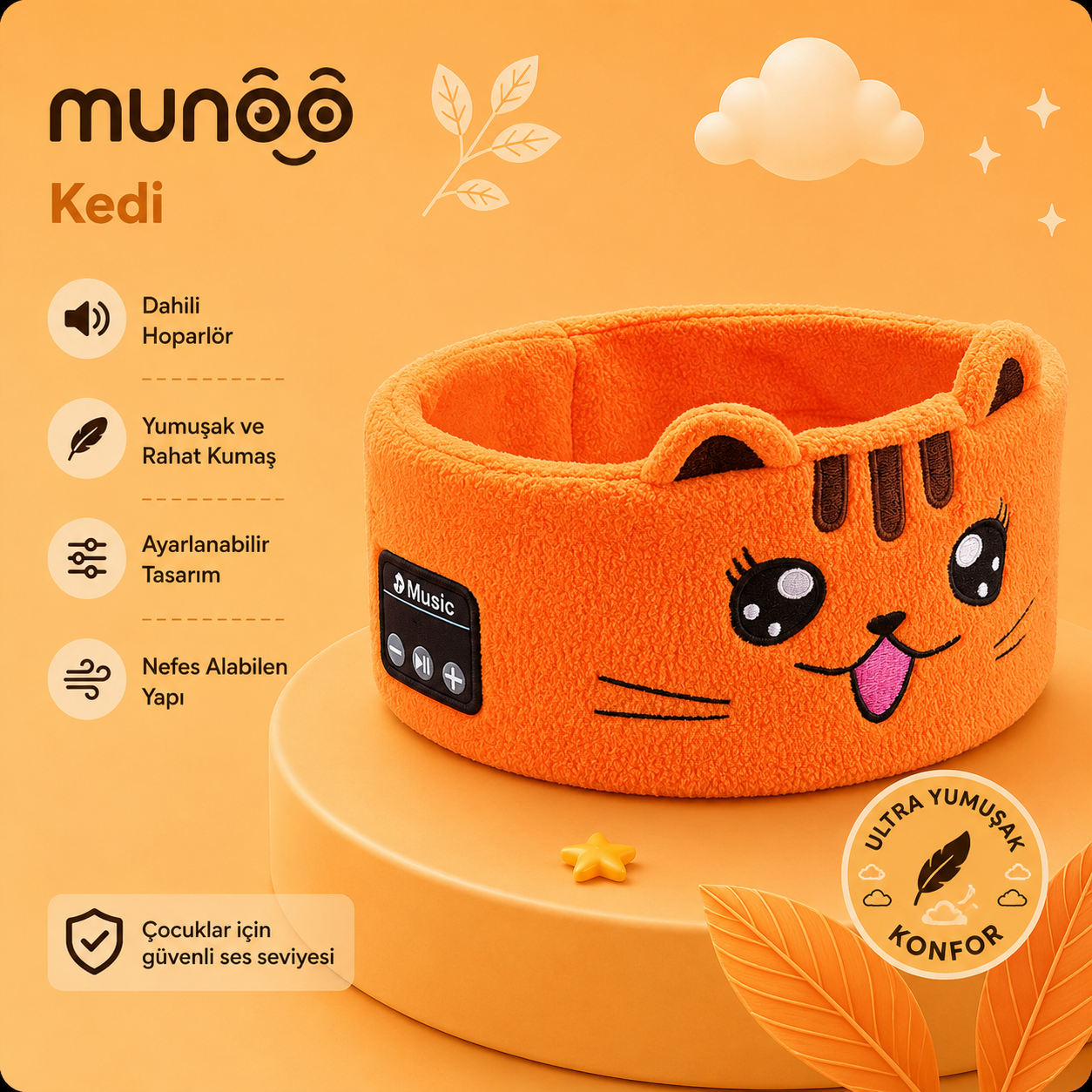 Munoo™ Bluetooth Uyku Bandı – Hayvan Desenli Çocuk Kulaklığı