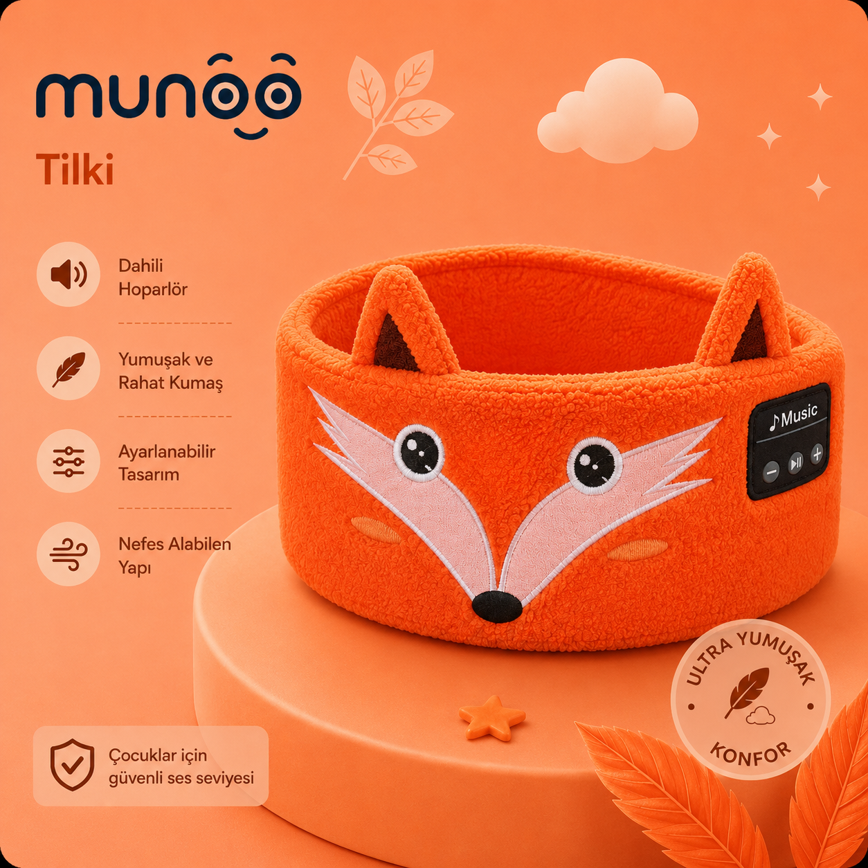 Munoo™ Bluetooth Uyku Bandı – Hayvan Desenli Çocuk Kulaklığı