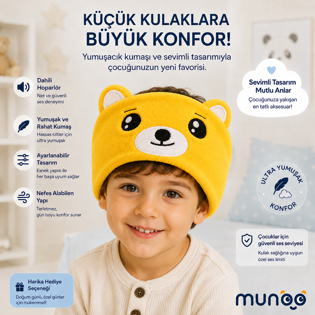 Munoo™ Bluetooth Uyku Bandı – Hayvan Desenli Çocuk Kulaklığı